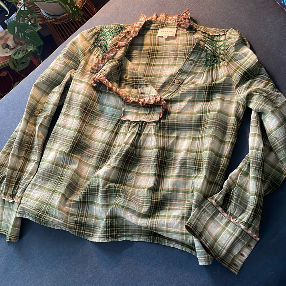PRETTY PREPPY PLAID 💋 almost new beautiful Sezane blouse 34 🌞
